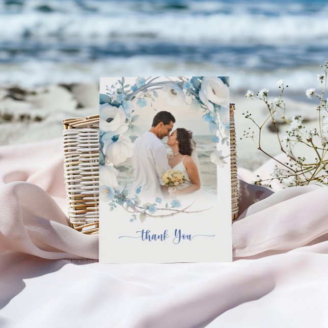 Elegant Dusty Blue Floral Baby Shower Dankeskarte (Elegant Dusty Blue Floral Baby Shower Thank You Card)