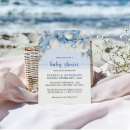 Elegant Dusty Blue Floral Baby Shower Einladung