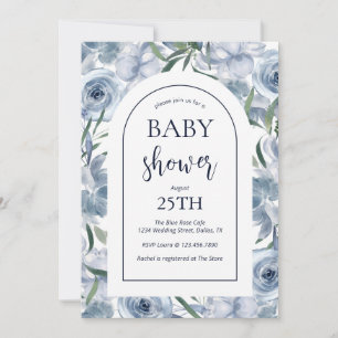 Elegant Dusty Blue Floral Baby Shower Einladung