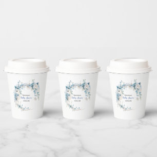 Elegant Dusty Blue Floral Baby Shower Pappbecher