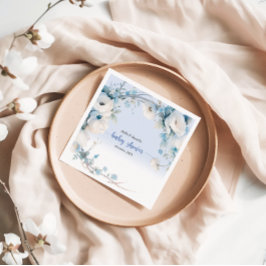 Elegant Dusty Blue Floral Baby Shower Serviette