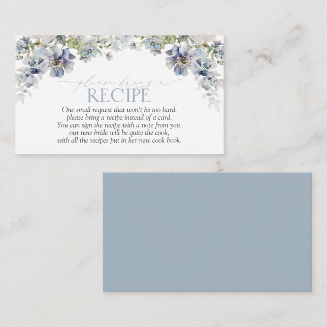 Elegant Dusty Blue Floral Bitte ein Rezept mitbrin Begleitkarte (Vorne/Hinten)