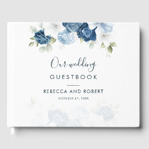 Elegant Dusty Blue Floral Bloom Wedding Gästebuch