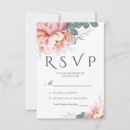 Elegant Dusty Blue Floral Blush Wedding RSVP Karte