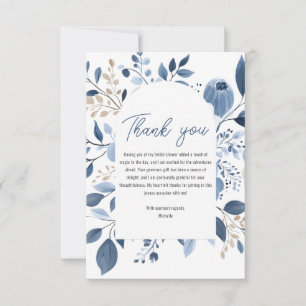 Elegant Dusty Blue Floral Boho Brautparty Dankeskarte