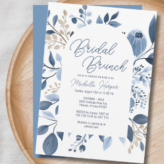 Elegant Dusty Blue Floral Boho Bridal Brunch Einladung