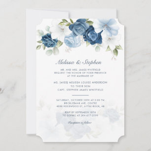 Elegant Dusty Blue Floral Botanical Wedding Einladung