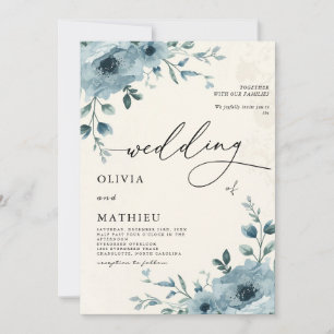 Elegant Dusty Blue Floral Botanical Wedding Einladung