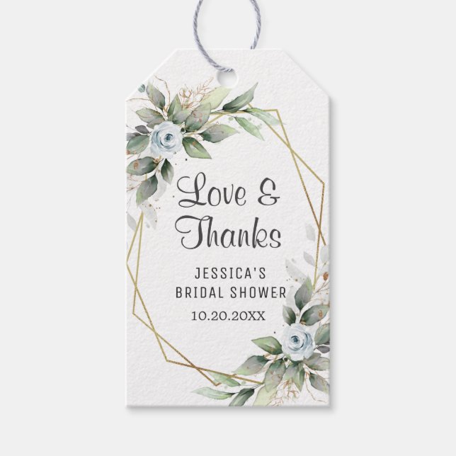 Elegant Dusty Blue Floral Brautparty Vielen Dank Geschenkanhänger (Vorderseite)