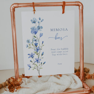 Elegant Dusty Blue Floral Bridal Mimosa Bar Sign Poster