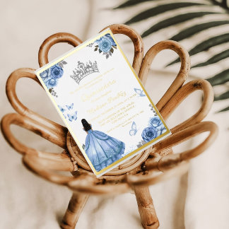 Elegant Dusty Blue Floral Butterfly Quinceanera Folieneinladung