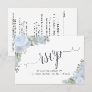 Elegant Dusty Blue Floral Calligraphy Wedding RSVP Karte