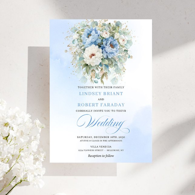 Elegant Dusty Blue Floral Digital Wedding Invite Einladung (Elegant Dusty Blue Floral Digital Wedding Invitation)