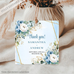Elegant Dusty Blue Floral Eucalyptus Wedding Tag Geschenkanhänger