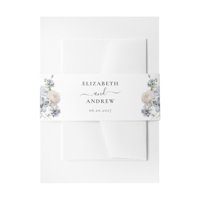 Elegant Dusty Blue Floral Garden Wedding Einladungsbanderole (Vorderseite Beispiel)