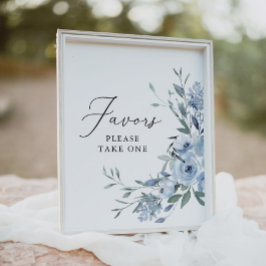 Elegant Dusty Blue Floral Gastgeschenke Hochzeiten Poster