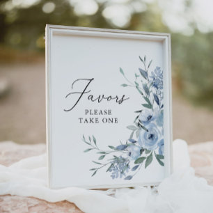 Elegant Dusty Blue Floral Gastgeschenke Hochzeiten Poster