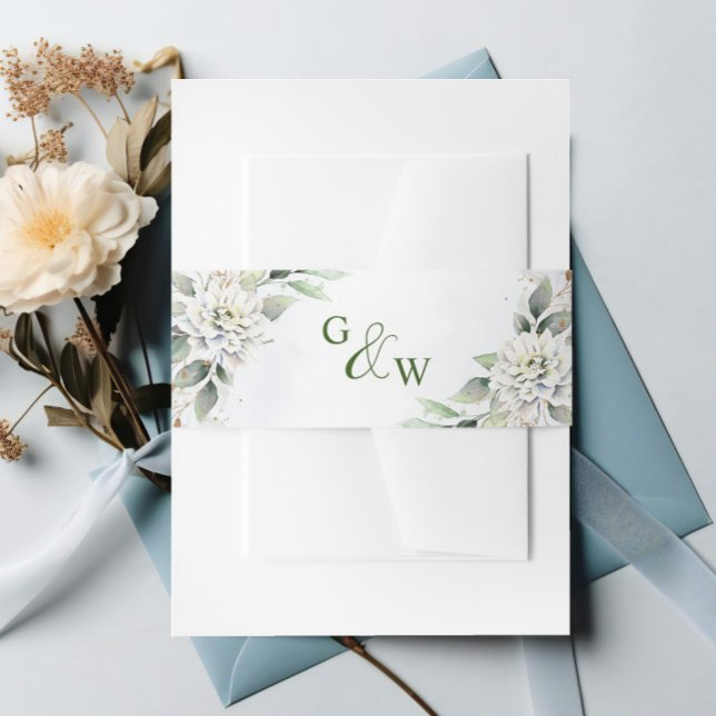 Elegant Dusty Blue Floral Greenerity Wedding Einladungsbanderole (Von Creator hochgeladen)