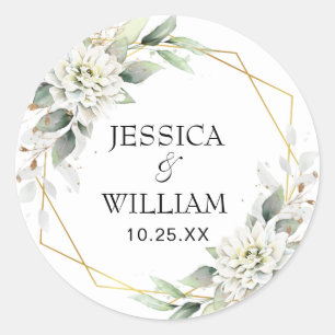 Elegant Dusty Blue Floral Greenerity Wedding Runder Aufkleber