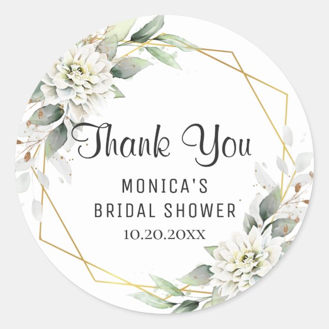 Elegant Dusty Blue Floral Greenery Brautparty Runder Aufkleber (Vorderseite)