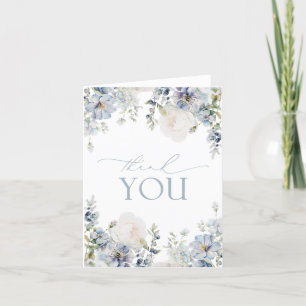 Elegant Dusty Blue Floral Greenery Danke Karte