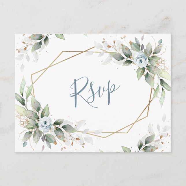 Elegant Dusty Blue Floral Greenery UAWG Postkarte (Vorderseite)