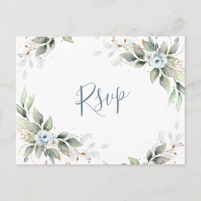 Elegant Dusty Blue Floral Greenery UAWG Postkarte (Vorderseite)