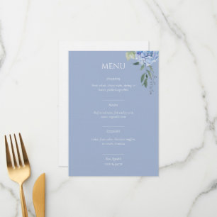 Elegant Dusty Blue Floral Hydrangea Wedding Menu Menükarte