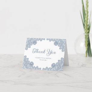 Elegant Dusty Blue Floral Lace Wedding Dankeskarte