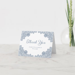Elegant Dusty Blue Floral Lace Wedding Dankeskarte