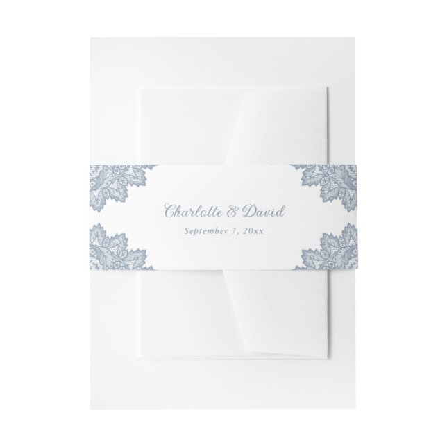 Elegant Dusty Blue Floral Lace Wedding Einladungsbanderole (Vorderseite Beispiel)