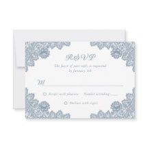 Elegant Dusty Blue Floral Lace Wedding RSVP