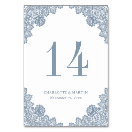 Elegant Dusty Blue Floral Lace Wedding Tischnummer