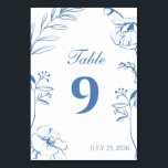 Elegant Dusty Blue Floral Line Art Wedding Tischnummer<br><div class="desc">Guide your guests to their seats in style with this elegant dusty blue floral line art wedding table number card. Featuring delicate fine art botanical illustrations framing clean, modern typography, this design effortlessly brings a touch of timeless luxury and minimalist sophistication to your reception decor. Easily customize the table number...</div>