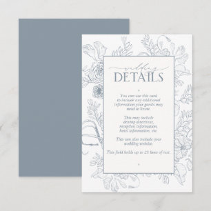 Elegant Dusty Blue Floral Line Details zur Hochzei Begleitkarte