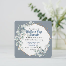 Elegant Dusty Blue Floral Muttertag Brunch Einladung