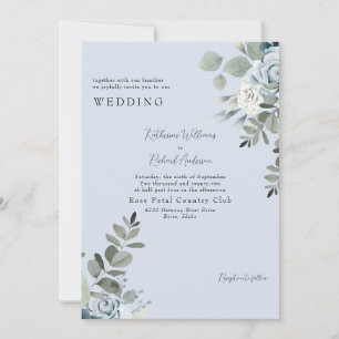 Elegant Dusty Blue Floral No Parters Wedding Einladung