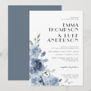 Elegant Dusty Blue Floral Pastel Wedding Einladung