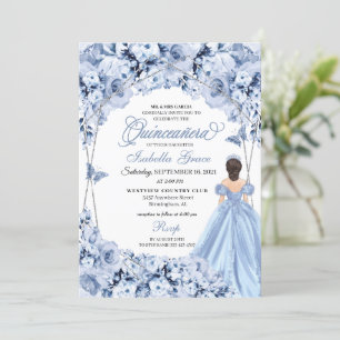 Elegant Dusty Blue Floral Quinceanera Einladung