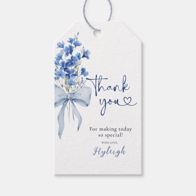 Elegant Dusty Blue Floral Ribbon Bridal Vielen Dan Geschenkanhänger (Vorderseite)