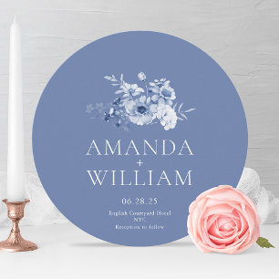 Elegant Dusty Blue Floral Round Wedding Einladung