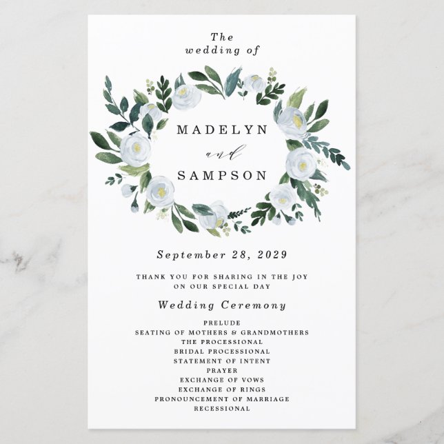 Elegant Dusty Blue Floral Rustic Wedding Programs (Vorderseite)