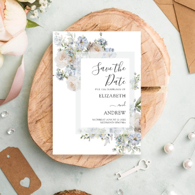 Elegant Dusty Blue Floral Save the Date (Von Creator hochgeladen)