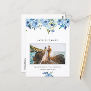 Elegant Dusty Blue Floral Save the Date Postkarte