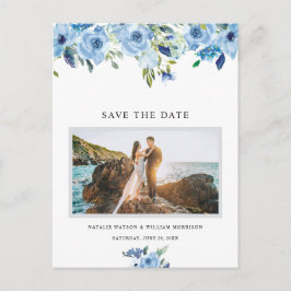 Elegant Dusty Blue Floral Save the Date Postkarte