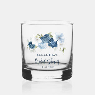 Elegant Dusty Blue Floral Script Brautparty Whiskyglas