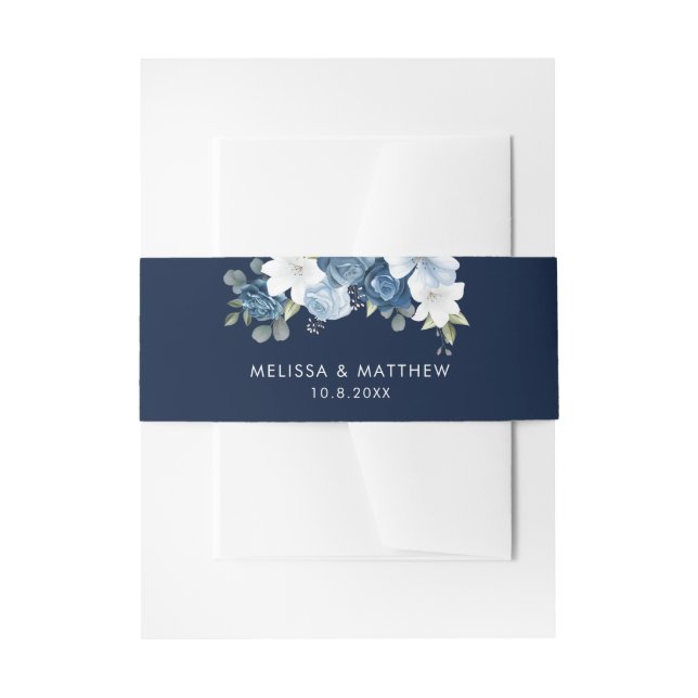 Elegant Dusty Blue Floral Script Wedding Einladungsbanderole (Vorderseite Beispiel)