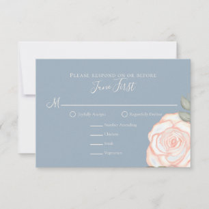 Elegant Dusty Blue Floral Simple Response RSVP Karte