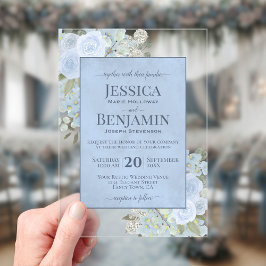 Elegant Dusty Blue Floral Stylish Text Wedding Acryleinladungen