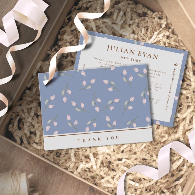 Elegant Dusty Blue Floral Vielen Dank Visitenkarte (Elegant Dusty Blue Floral Thank You Card for Business)